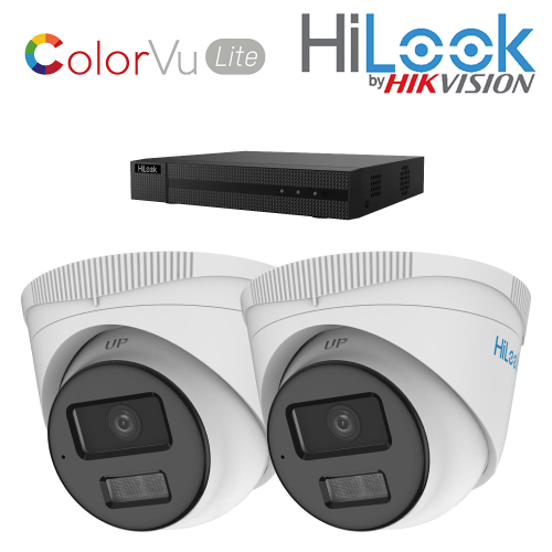 Hilook IP POE - 2 Camera Smart Hybrid - White/Grey Kit - NVR-104MH-C/4P + IPC-T249HA-LU