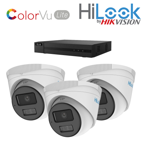 Hilook IP POE - 3 Camera Smart Hybrid - White/Grey Kit - NVR-104MH-C/4P + IPC-T249HA-LU